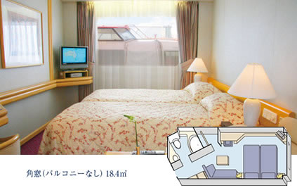 Kステート。救命艇等で窓からの視界が遮られます。（イメージ）